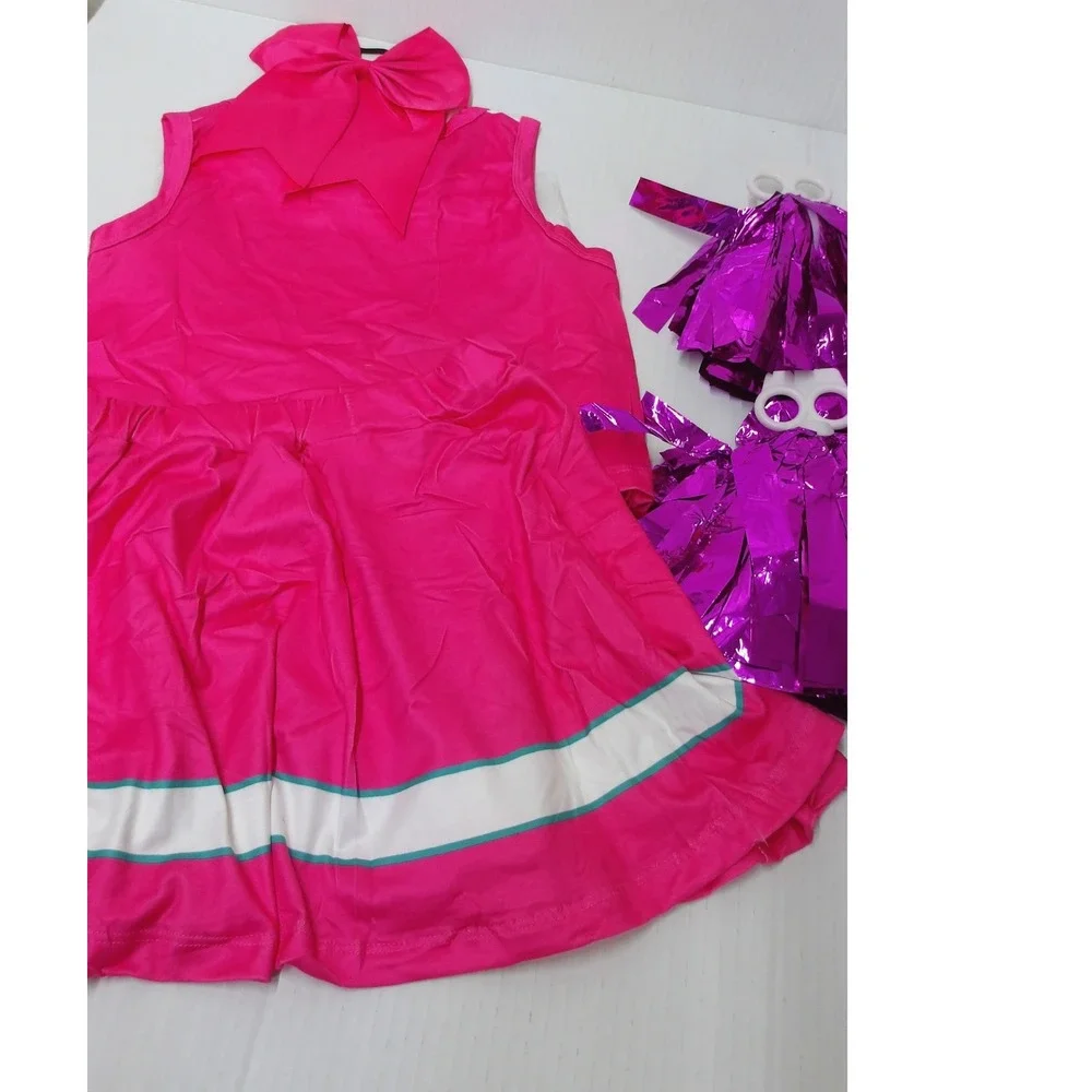 Cheerleader Costume Pink White Uniform Set‎ with Pom Poms NEW 4/5yo /#26569